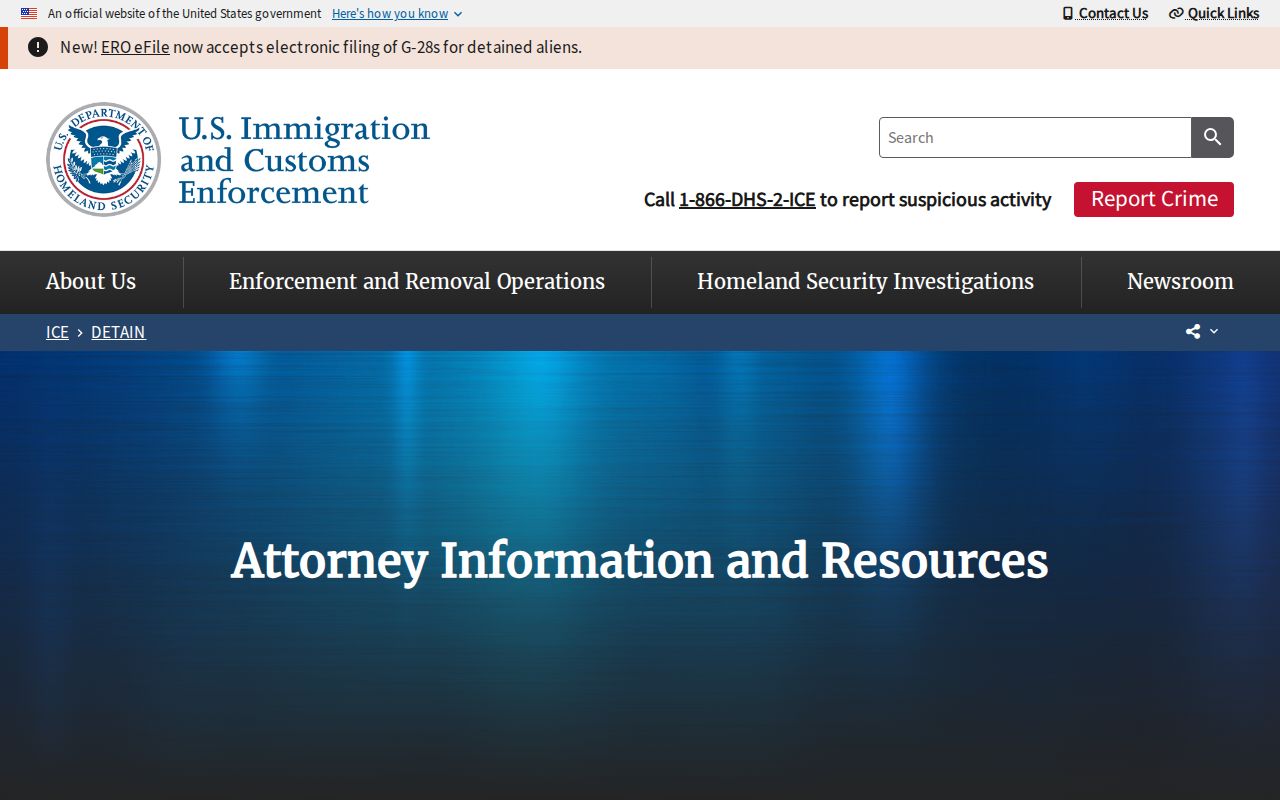 ICE detention and attorney information resources page