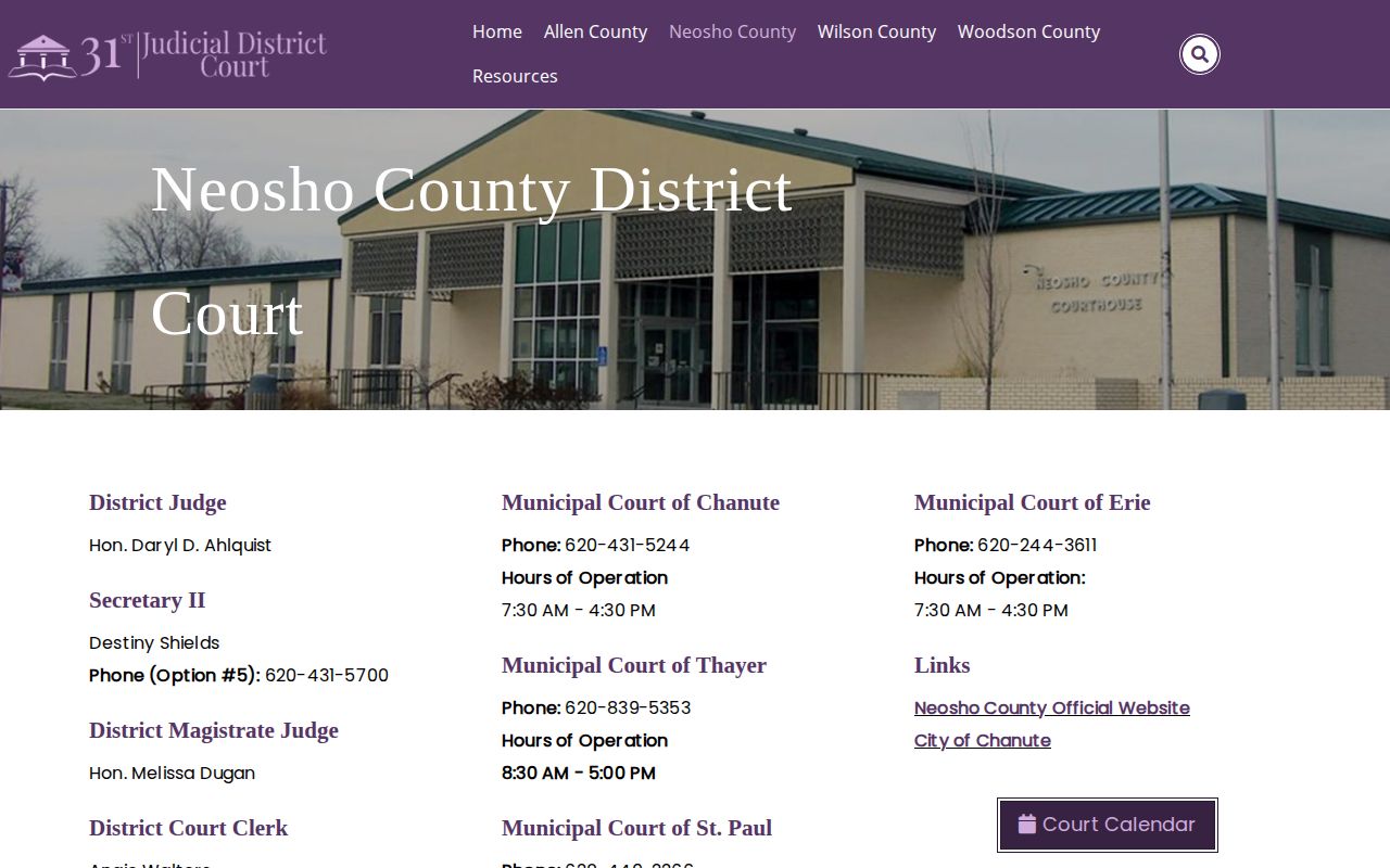 Neosho County 24-hour release court record routes
